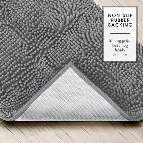Hearth & Harbor Bathroom Rugs, Chenille Bath Mat - Machine Washable Bath Mats for Bathroom Non-Slip Backing Rubber, Quick Dry Bathroom Mat, 26 x 44 - Frost Grey - color: Frost Grey, style: 26 x 44