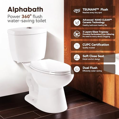 17.3” Elongated Toilet with Soft Close Seat, Two piece Toilets for Bathroom | Nano Self-Cleaning Glaze, Dual Flush 0.8/1.28 GPF, Watersensed/ADA/MAP1000/cUPC, Easy to Clean & Install, 12" Rough-In - color: TPT002-0.8/1.28 GPF Dual Flush