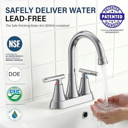 Bathroom Faucets, Hurran 4 inch Centerset 2-Handle Lead-Free, Chrome | Bathroom Sink Faucet with Pop-up Drain and Supply Lines, Stainless Steel Faucet for Vanity RV Restroom Laundry, 2 Pack - color: Chrome X 2
