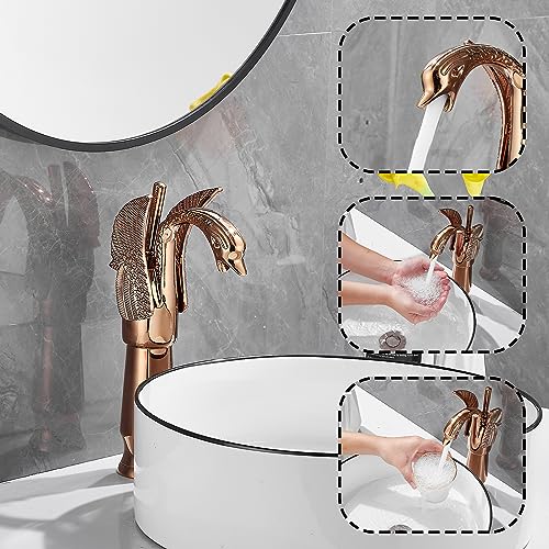 Copper Swan Shape Single Handle One Hole Bathroom Vessel Sink Faucet Deck Mount Lavatory Sink Faucet - color: Copper, size: Tall
