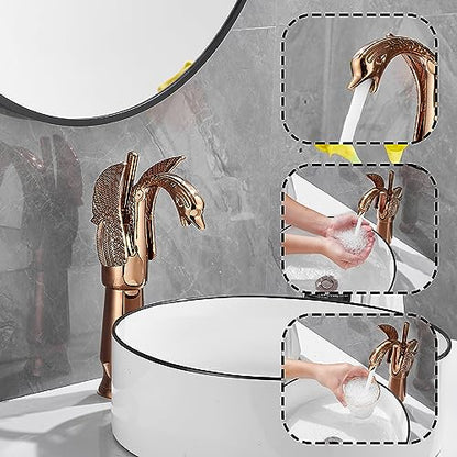 Copper Swan Shape Single Handle One Hole Bathroom Vessel Sink Faucet Deck Mount Lavatory Sink Faucet - color: Copper, size: Tall