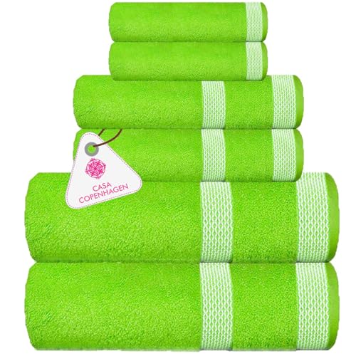 CASA COPENHAGEN Solitaire 6Pcs 100% Egyptian Cotton Large Designer Towels Gift Set- Apple Green, 600GSM, 2Bath 2Hand 2Washcloths, Bath Towels for Bathroom Set for Women & Men - color: Solitaire 6pcs Towel Set Apple Green, size: 6Pcs Towel Set