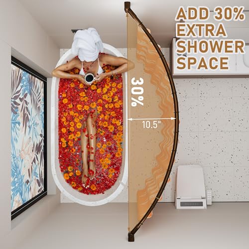 Curved Shower Curtain Rod, Need to Drill, 35-76 inches Adjustable Curved Shower Rod Rustproof Shower Rod Round Shower Curtain Rod for Bathroom, Bathtub, Stall, Stainless Steel, Bronze - color: bronze
