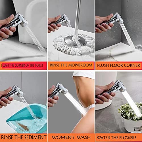 Solid Brass Handheld Bidet Sprayer Toilet-Adjustable Water Pressure Control with Bidet Hose for Feminine Wash Bidet Faucets Sprayer for Kitchen and Toilet Cleaning