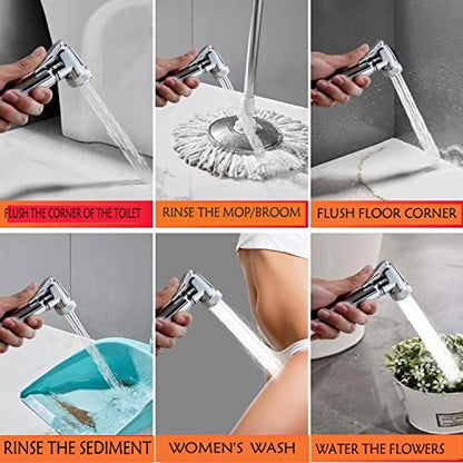 Solid Brass Handheld Bidet Sprayer Toilet-Adjustable Water Pressure Control with Bidet Hose for Feminine Wash Bidet Faucets Sprayer for Kitchen and Toilet Cleaning