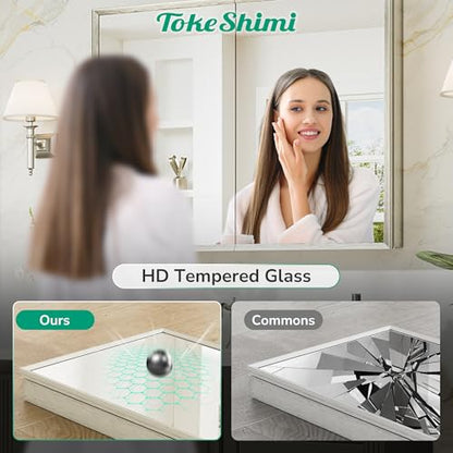 36 x 24 Brushed Nickel Recessed Medicine Cabinet, Assembly Required, Bathroom Mirror Medicine Cabinet, Lightweight Aluminum Frame， Stepless Adjustable Shelves, Tempered Glass - color: Brushed Nickel, size: 36x24 in