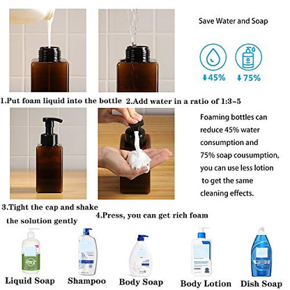 2 Pack Foaming Soap Dispenser, 15 Oz Refillable Plastic Pump, Amber Brown | 450ml Empty Foam Soap Bottles for Hand Soap, Ideal for Bathroom Vanities, Kitchen Sink, Hospital, Clinic and More