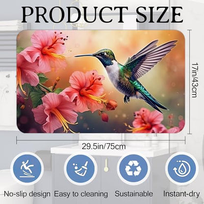 Elightvap Hummingbird Flowers Bathroom Mat Quick Drying Non Slip Bath Mats Absorbent,Bath Mat Quick Dry Bathroom Rug in Front of The Kitchen Sink, Shower Room, Bathtub,17 * 29.5 Inches - color: Hummingbird Flowers