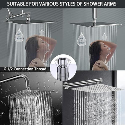 Rain Shower head, High Flow Stainless Steel Square Rainfall ShowerHead, Waterfall Bath Shower Body Covering, Ceiling or Wall Mount (12" Chrome Finish) - size: 12 Inch