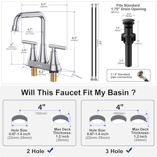 Chrome 4 inch Centerset Bathroom Faucet for Sink 2-3 Hole | Bathroom Sink Faucet with Pop-up Drain and Supply Lines, Stainless Steel 2-Handle Centerset Faucet for Vanity RV Restroom - color: Chrome