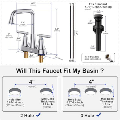 Chrome 4 inch Centerset Bathroom Faucet for Sink 2-3 Hole | Bathroom Sink Faucet with Pop-up Drain and Supply Lines, Stainless Steel 2-Handle Centerset Faucet for Vanity RV Restroom - color: Chrome