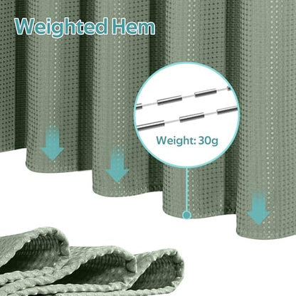 3 in 1 Shower Curtain Set, Waffle Shower Curtain and Liner Set with 6 Double Sided Shower Curtain Hooks, 258GSM Luxury Weighted Cloth Shower Curtain for Shower Stall, 36 W x 72 H, Sage Green - color: Sage Green, size: 36"W x 72"L (Pack of 1)