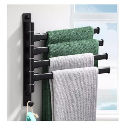 ZHOUXIAO Swing Out Towel Bar Holder/Swivel Multiple Towel Rack for Bathroom or Kitchen, Metal Towel Bar Folding Arm Swivel Hanger Bathroom Storage Organizer Wall Mounted black-4Bar