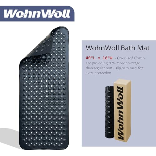 Non-Slip Bath Tub Mat, Extra Large 40x16 Inch Shower Mat with Suction Cups & Drain Holes, Quick Dry Soft Mat for Bathroom Floor Safety, Bubble Style, Black - color: Black