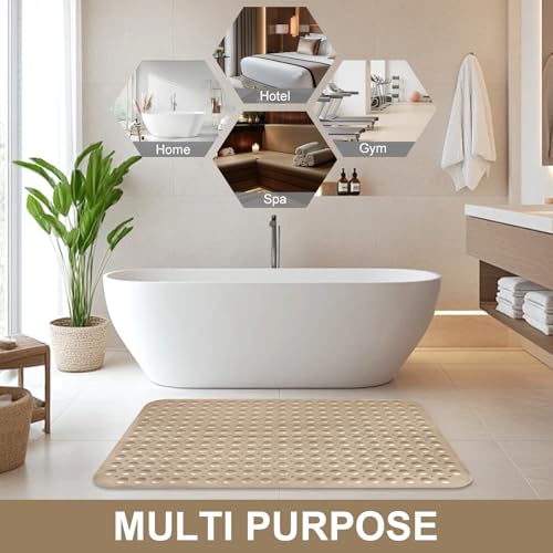 Shower Mat Non Slip, 36" x 24" Large Shower Floor Mat with Drain Holes and Suction Cups, Soft TPE Anti Slip Shower Stall Mats for Inside Shower, Machine Washable, Khaki - color: Khaki