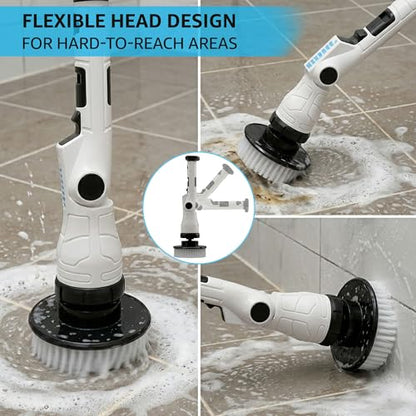 Electric Spin Scrubber, 3 Speeds 8 Heads Bathroom Cleaning Brush | 6-Angle Adjustable Head, 54" Extendable Handle, IPX6 Waterproof, Cordless, Shower Cleaner Brush for Tub Grout Tile Floor Car - size: Upgraded