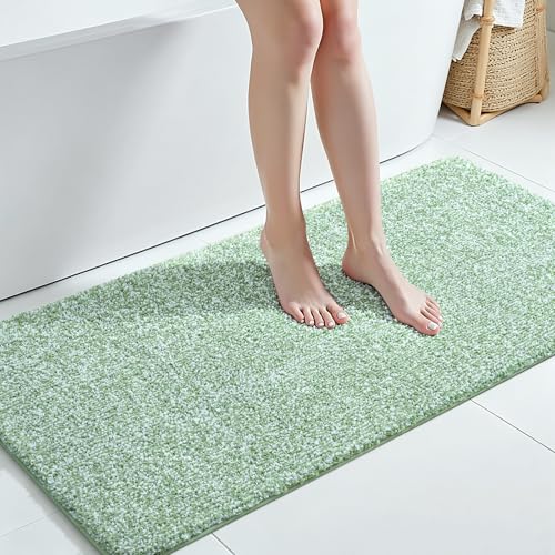 Bathroom Rug 24x48 Inch, Soft Absorbent Bath Rugs for Shower Floor | Non Slip Washable Bath Rugs, Luxury Plush Thick Microfiber Bath Mat for Tub Sink Vanity, Green and White - color: Green and White, size: 24" x 48"