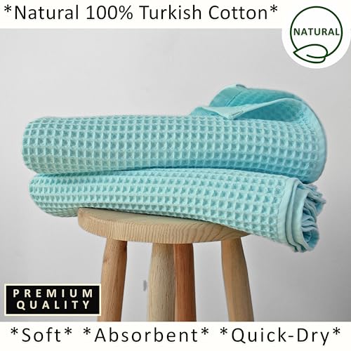PÜSKÜL 2-Piece Natural 100% Turkish Cotton Waffle Bath Towels Extra-Large | Turquoise, 32x63" Bath Sheet Towel, Light Soft Absorbent Quick-Dry Lint-Free Premium Honeycomb Weave Oeko-Tex Made in Turkiye - color: Turquoise, size: Bath Towels - Pack of 2