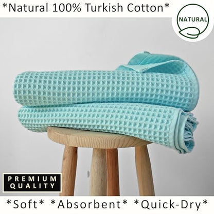 PÜSKÜL Natural 100% Turkish Cotton Waffle Bath Towels Set of 2, Extra-Large | Turquoise, Oversize 32x63" Bath sheet towel for bathroom & beach. Honeycomb-Waffle weave, Premium oeko-tex made in Turkey. - color: Turquoise, size: Bath Towels - Pack of 2