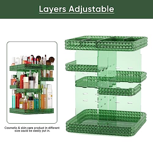 360 Rotating Makeup Organizer, Acrylic DIY Adjustable Bathroom Makeup Carousel Spinning Holder Rack, Large Capacity Cosmetics Storage Box Vanity Countertop, Skin-care Organizers (Green) - color: Green
