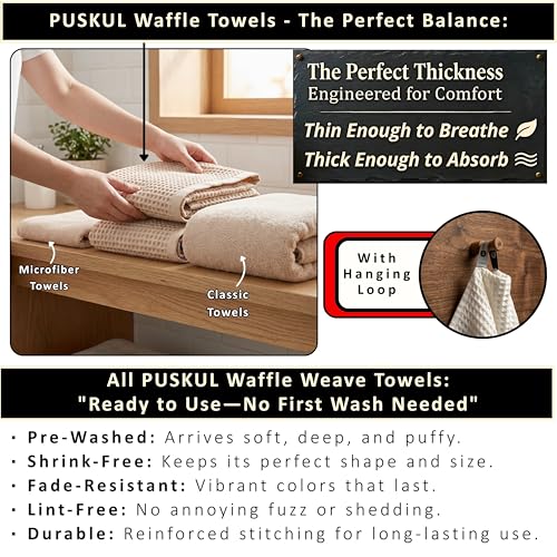 PÜSKÜL Natural 100% Turkish Cotton Waffle Towels Set of 4-Piece, Beige | 2-Bath sheet (Extra-large 32x63") and 2-Hand towel (Large 32x16"). Premium honeycomb-waffle weave, oeko-tex made in Turkiye. - color: Beige