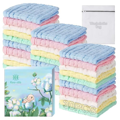 Muslin Cloth, Baby, Washcloths, Muslin Cloths, Burp Cloths, Girls, Boys, Wet Wipes, Children, Muslin, Burp Cloth, Pack of 30, 25 x 25 cm - color: 30-pcs (Multicolor)