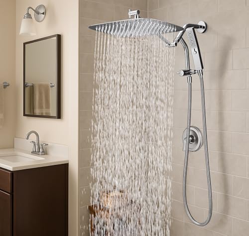G-Promise 16 Inch All Metal Rain Shower Head with Handheld Spray (Chrome) | Suits Every Height, Pause Mode Diverter, Massage Mode Handheld, Full Body Coverage, Easy to Install, Modern Bath Upgrade - color: Chrome, size: 16 Inch
