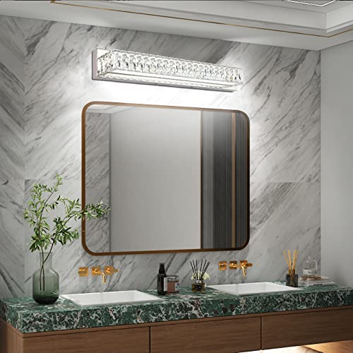 Modern Bathroom Light Fixtures Over Mirror 30 inch Crystal Chrome LED Vanity Light Bar White Light 6000K (7500-760mm) - color: Not Dimmable, size: 30 inch