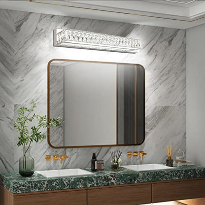 Modern Bathroom Light Fixtures Over Mirror 30 inch Crystal Chrome LED Vanity Light Bar White Light 6000K (7500-760mm) - color: Not Dimmable, size: 30 inch