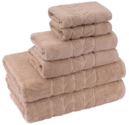BAGNO MILANO Organic Turkish Cotton Bath Towels, Hand Towels - Premium Jacquard Collection, Certified Organic Cotton Towel Set (Latte, Towel Set of 6) - color: Latte, size: Towel Set of 6