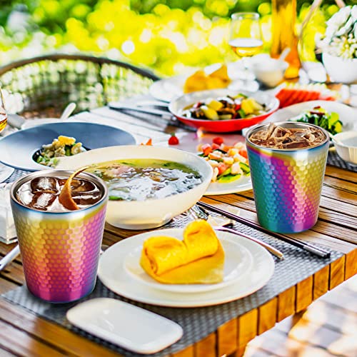 Stainless Steel Cups 2 Packs 10oz/300ml Stackable Double Wall Insulated Metal Shatterproof Cups Titanium-Plated Diamond Textured Surface Heat Resistant Dishwasher Safe (Rainbow) - color: Rainbow - 2 Packs