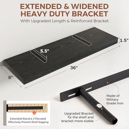 Dreamland Black Floating Shelves 36 Inch Long,8 Inch Deep Floating Shelves,36" W x 8" D Wall Shelves for Bedroom,Living Room,Kitchen,Bathroom,Set of 2 - color: Black, size: 36 Inch