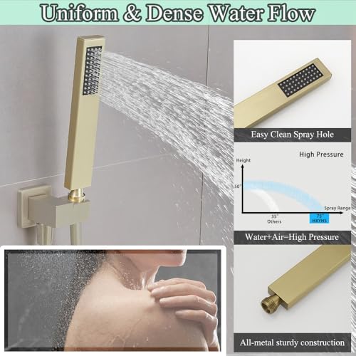 Hand Shower Wand Handheld Shower Spray High Pressure Single Function Luxury Hand Showerhead Brushed Gold - color: Brushed Gold, style: Square
