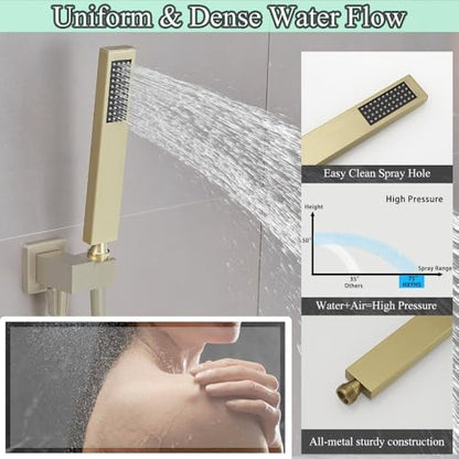Hand Shower Wand Handheld Shower Spray High Pressure Single Function Luxury Hand Showerhead Brushed Gold - color: Brushed Gold, style: Square