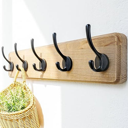 Coat Rack Wall: Patented, Heavy-Duty, 17.4" Long 5-Double-Hooks Wooden Wall Mounted Coat Rack Coat Hanger Hook Rail for Winter Coats Hat Jacket Clothing, Weathered Brown, Pack of 2 - color: Weathered Brown & Black, size: L=17.4" (2pcs)