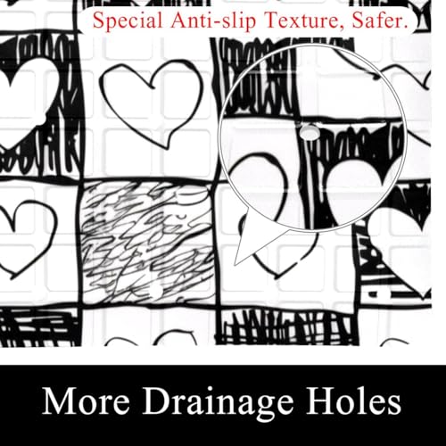 Doodle Checkerboard Texture with Hearts Bath Tub and Shower Mats, Non Slip Bathmat with Drain Holes and Suction Cups for Bathroom Floor, 15.1 x 26.8 Inch - color: Multi 09