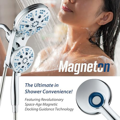 AquaCare Magneton 48-Mode High Pressure Rain & Handheld Shower Head Combo | Space-age Magnetic Guidance Docking, Dual 6-mode Heads with Hygienic Jets, Extra-long 6 ft. Stainless Steel Hose / Chrome - color: Chrome