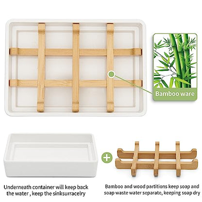 Bamboo Soap Dishes for Shower Wooden Soap Bar Holder for Bathroom Soap Tray Easy to Clean, Durable and with Non-Slip Pads(Two White Squares) - color: Two White Squares