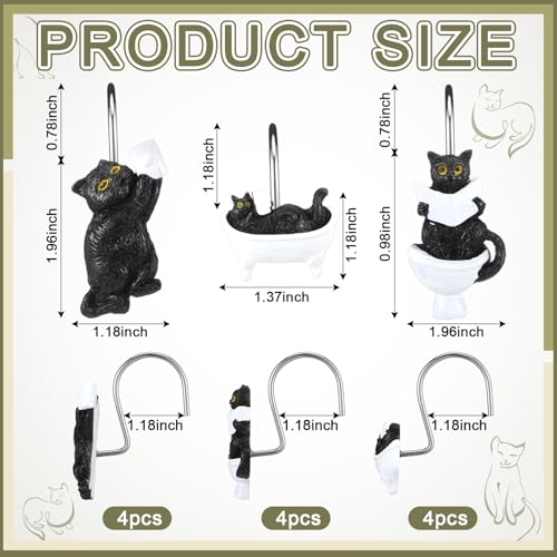 Roowest 12 Pcs Black Cat Shower Curtain Hooks Western Shower Curtain Hooks Stainless Steel Rust Resistant Rings Hangers for Winter Farmhouse Rustic Bathroom Decor - style: Black Cat