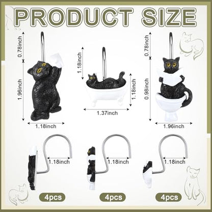 Roowest 12 Pcs Black Cat Shower Curtain Hooks Western Shower Curtain Hooks Stainless Steel Rust Resistant Rings Hangers for Winter Farmhouse Rustic Bathroom Decor - style: Black Cat