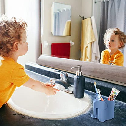 Elephant Toothbrush Holder for Toddler, Suction Cup Cute Toothbrush Holder for Kids, for Bathroom, with 3 Slots and 1 Hook, Sky Blue - color: Sky Blue