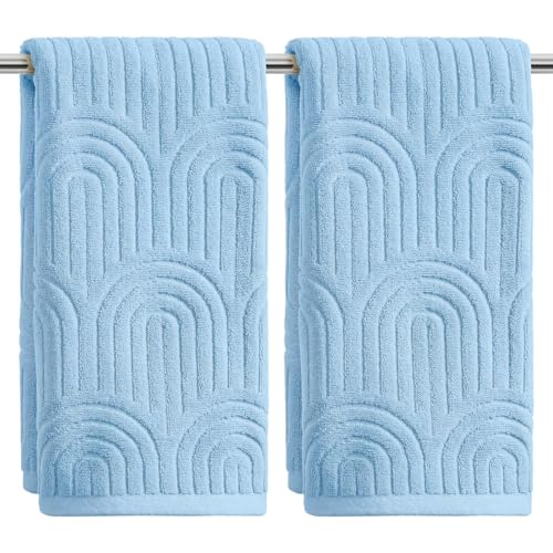 Artoid Mode 2 Pcs Light Blue 3D Arched Stripes Jacquard Hand Towels for Bathroom, 100% Cotton Soft Absorbent Bathroom Decor Towels, 13.7 x 29.5 Inch - color: Light Blue, size: 13.7" x 29.5", 2PCS
