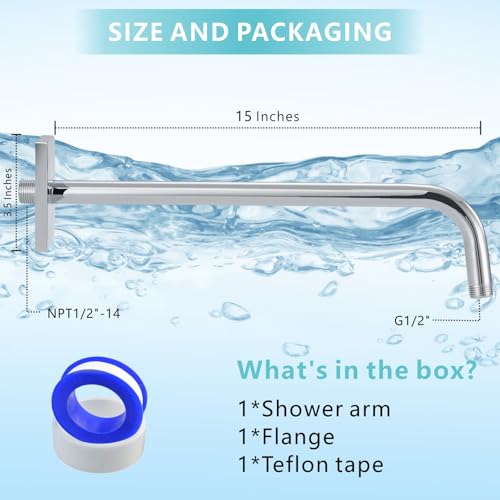 Shower Arm with 3.5" Flange, 15 Inch Wall Mount Replacement Shower Head Arm For Fixed Shower Heads and Handheld Showerhead, Chrome - color: Chrome, style: 15 Inch