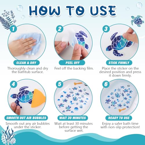 Fullhawl 30 Pcs Turtle Non Slip Bathtub Stickers Turtle Anti Slip Shower Stickers Shower Floor Nonslip Sticker Applique Adhesive Decals Treads with Scraper for Bathtub Bathroom Floor - style: Turtle