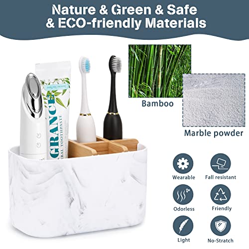 GFWARE Toothbrush Holders for Bathrooms, 5 Slots Bamboo Toothbrush Holder Kids Electric Toothbrush Holder and Toothpaste Holder for Bathroom Countertop Accessories Storage, Marble Toothbrush Organizer | 5 Slots Kids Electric Toothbrush and Toothpaste Hold