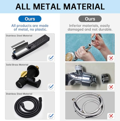 G-Promise All Metal 3-Function Handheld Shower Wand | Built to Last, Easy Install, with On/Off Switch Holder, Extra Long Hose, Modern Upgrade - color: Matte Black, style: Square