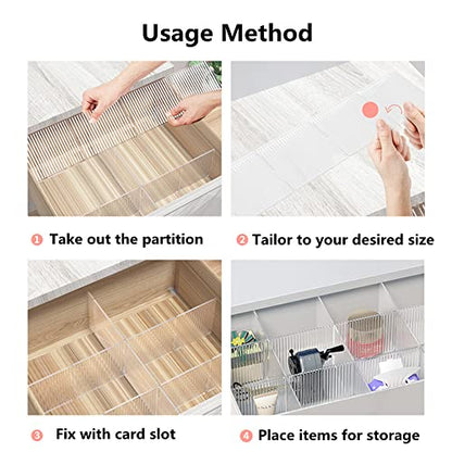 8pcs DIY Plastic Drawer Organizer Adjustable Drawer Dividers for Home Tidy Closet, Socks, Underwear, office school supplies, kitchen utensil tools (Clear White) - color: Transparent White