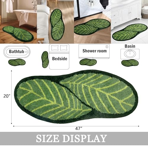 Green Bathroom Runner Rug - Leaf Long Bath Mat Plant Bathroom Rugs Non Slip Washable Spring Rug for Bath Room, Bedroom, Waterbasin, Bathtub Decor, Cute Bathmat Floor Carpet 20" x 47"