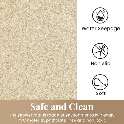 Shower Mat Bathtub Mat Non-Slip,24x24 inch, Soft Tub Mat with Drain,PVC Loofah Bath Mat (Phthalate Free) for Tub and Bathroom,Quick Drying,Khaki - color: Khaki, size: 24" x 24" (Rectangular)
