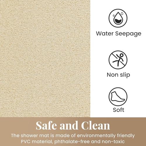 SoftDuo Shower Mat Bathtub Mat Non-Slip Soft Tub Mat | 47x16 inch,PVC Loofah Bath Mat with Drain for Tub and Bathroom,Quick Drying,Khaki - color: Khaki, size: 47" x 16" (Rectangular)